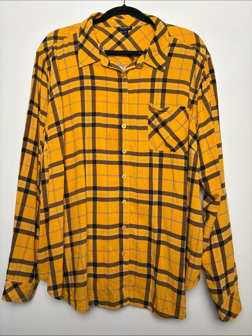 Torrid Yellow and Black Plaid Button-Down Shirt